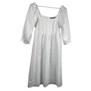 Mikarose Tinsley Dress Modest Babydoll Empire Waist Floral Lace Milkmaid White M